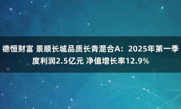 德恒财富 景顺长城品质长青混合A：2025年第一季度利润2.5亿元 净值增长率12.9%